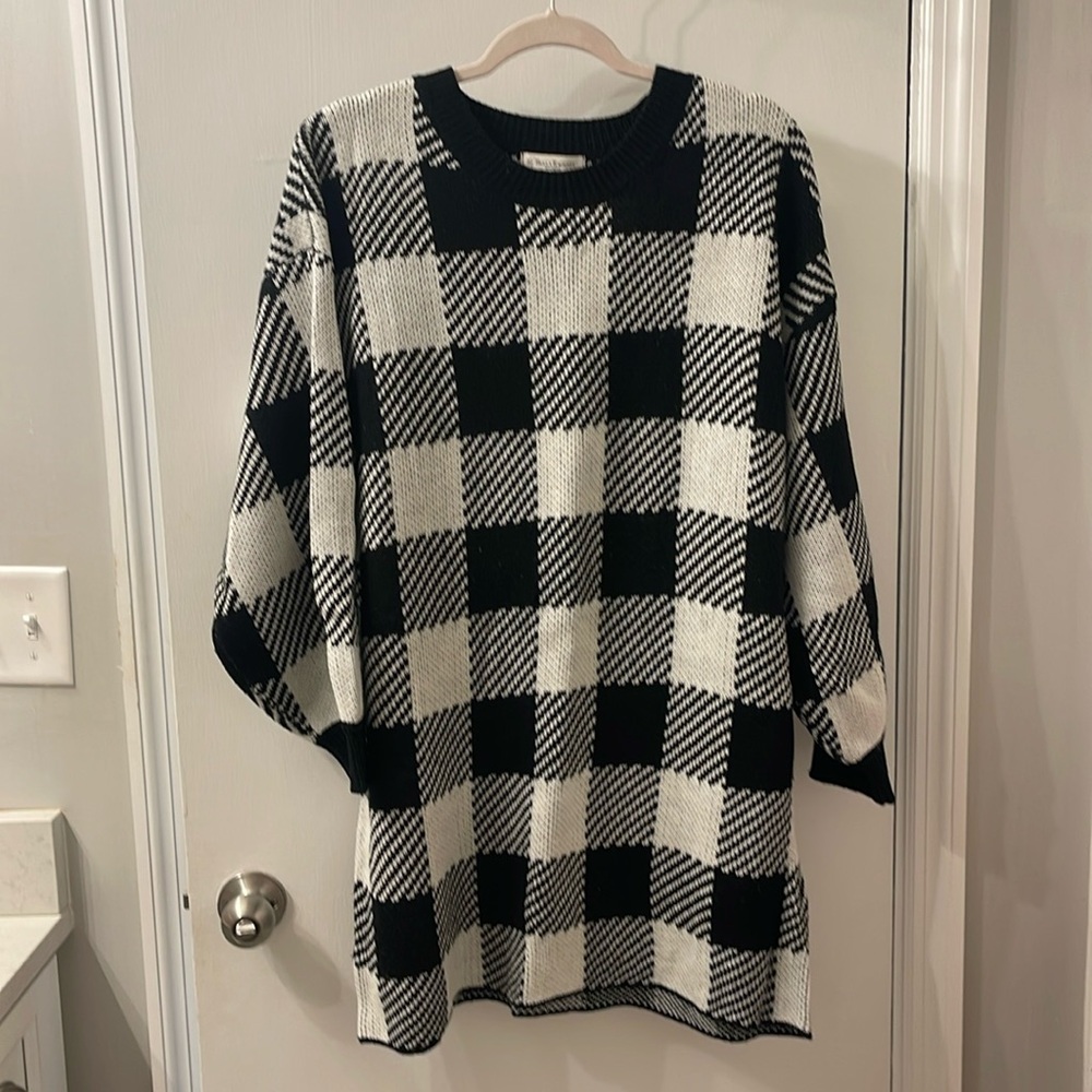 Buffalo Plaid sweater dress. Black and white.